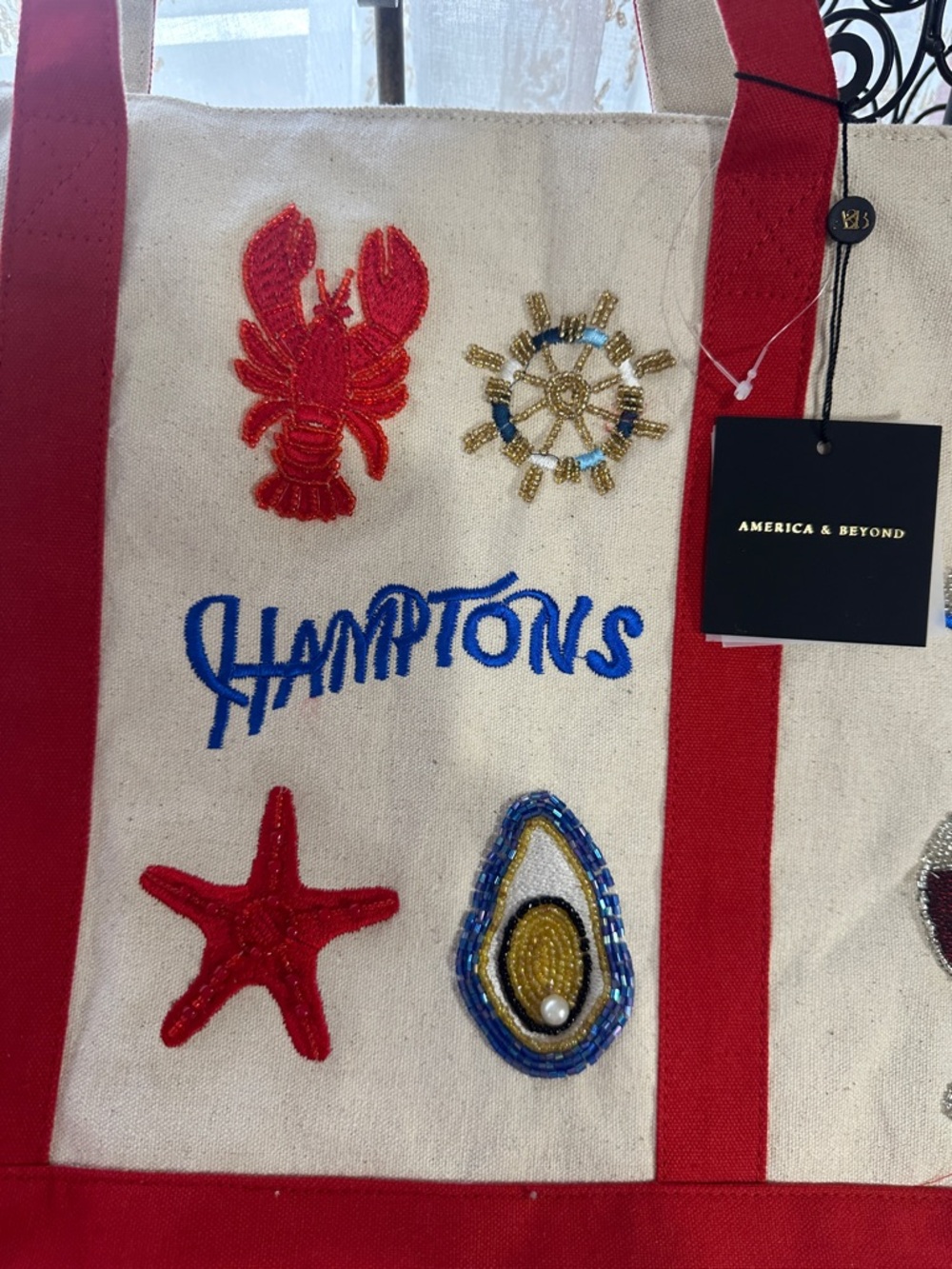 America & Beyond Hamptons beaded canvas tote bag - Picture 2 of 7
